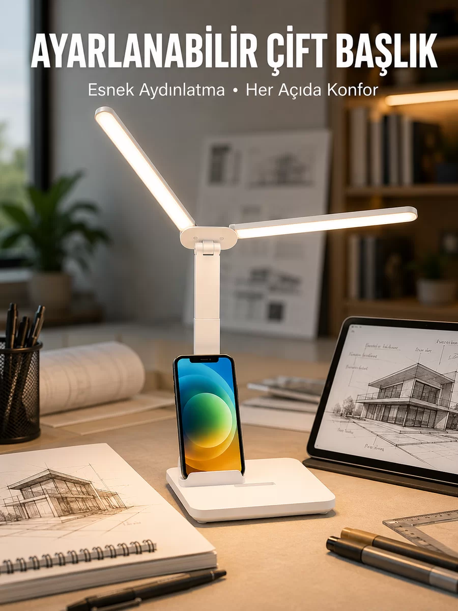 Ayarlanabilir Kısılabilir LED Masa Lambası | Entegre Kalemlik ve Telefon Tutucu Özellikli Yeni Nesil 1 Ayarlanabilir Kısılabilir LED Masa Lambası | Entegre Kalemlik ve Telefon Tutucu Özellikli Yeni Nesil