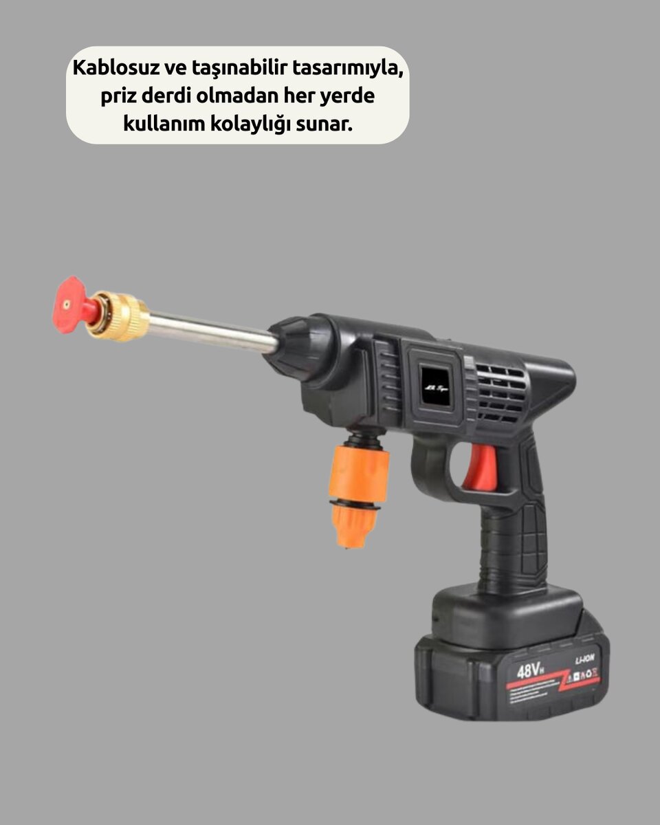 Taşınabilir Şarjlı Basınçlı Yıkama Tabancası Köpük Aparatlı 3 Taşınabilir Şarjlı Basınçlı Yıkama Tabancası Köpük Aparatlı - Görsel 3