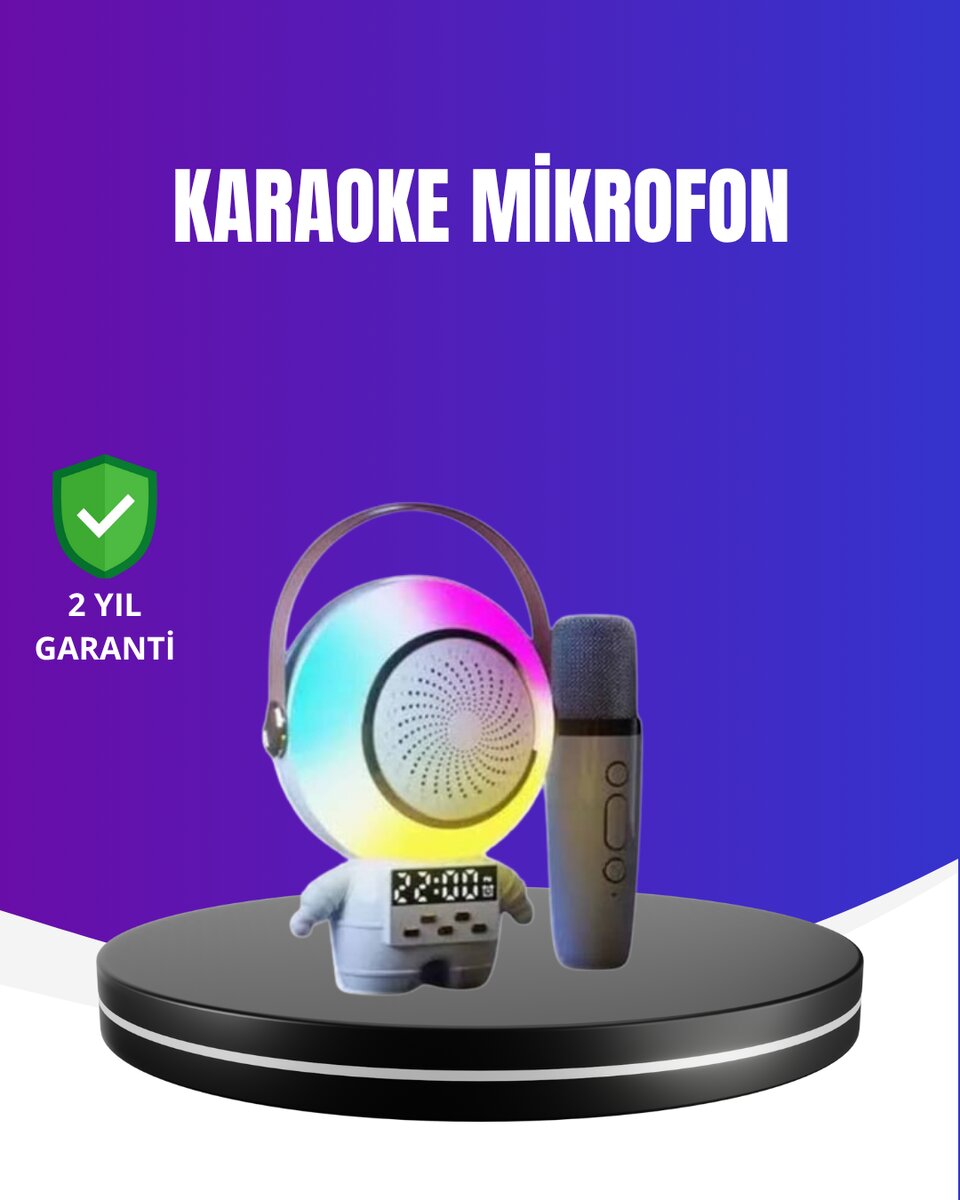 RGB Işıklı Astronot Bluetooth Hoparlör Karaoke Mikrofonlu 1 RGB Işıklı Astronot Bluetooth Hoparlör Karaoke Mikrofonlu