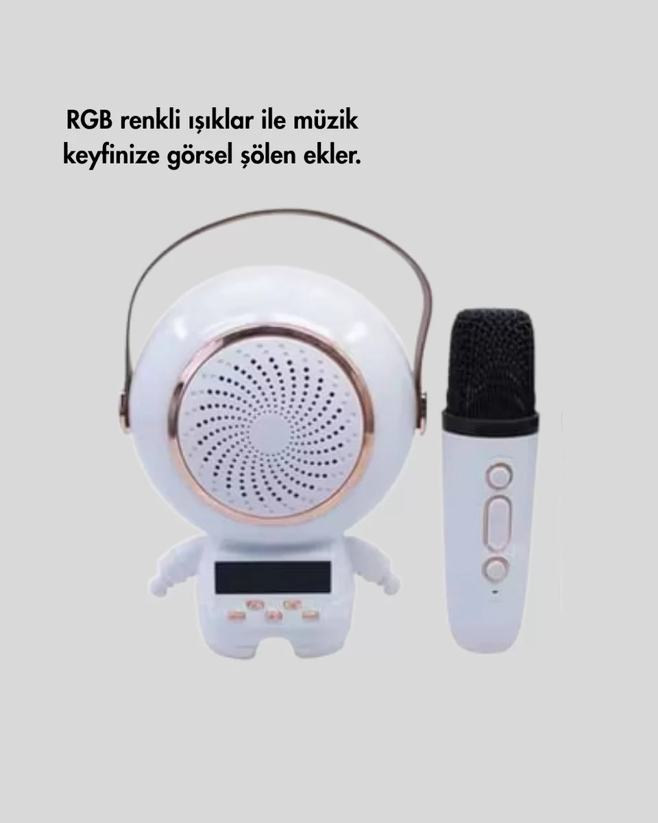 Renkli Işıklı Astronot Mini Bluetooth Speaker ve Karaoke Mikrofon 2 Renkli Işıklı Astronot Mini Bluetooth Speaker ve Karaoke Mikrofon - Görsel 2