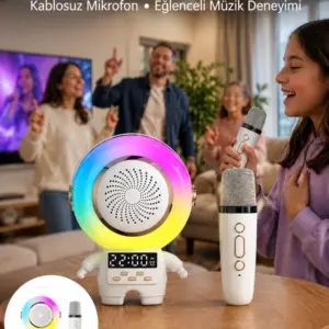 Karaoke Özellikli Astronot Bluetooth Hoparlör Kablosuz Mikrofonlu