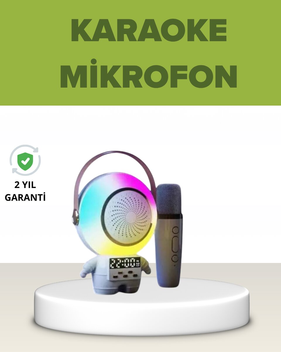 Astronot Tasarımlı Bluetooth Speaker ve Kablosuz Mikrofon Karaoke Seti 1 Astronot Tasarımlı Bluetooth Speaker ve Kablosuz Mikrofon Karaoke Seti
