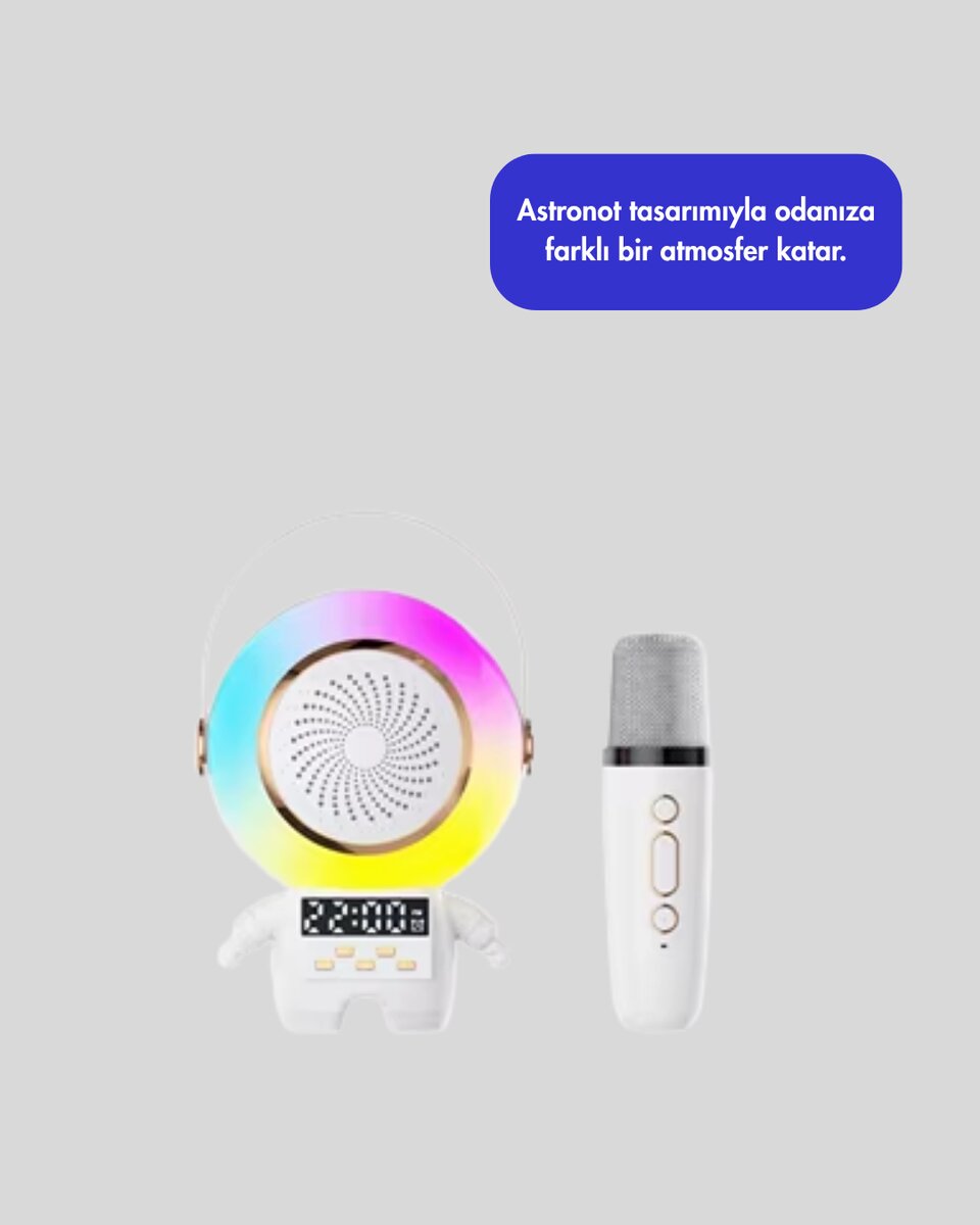 Astronot Tasarımlı Bluetooth Speaker ve Kablosuz Mikrofon Karaoke Seti 3 Astronot Tasarımlı Bluetooth Speaker ve Kablosuz Mikrofon Karaoke Seti - Görsel 3