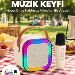 Kablosuz Karaoke Mikrofon Hoparlör Seti Güçlü Ses Çıkışı Yeni Nesil