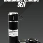 Termos Seti Paslanmaz Çelik 3 Bardaklı Vakumlu Termos Set 500 Ml 12 Saate Kadar Isı Koruma