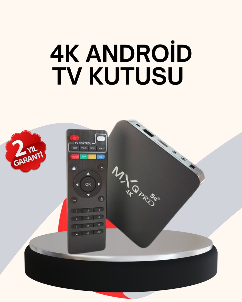 4K Android TV Box – Akıllı Medya Oynatıcı, 2GB RAM, 16GB Hafıza, Wi-Fi Destekli 1 4K Android TV Box – Akıllı Medya Oynatıcı, 2GB RAM, 16GB Hafıza, Wi-Fi Destekli