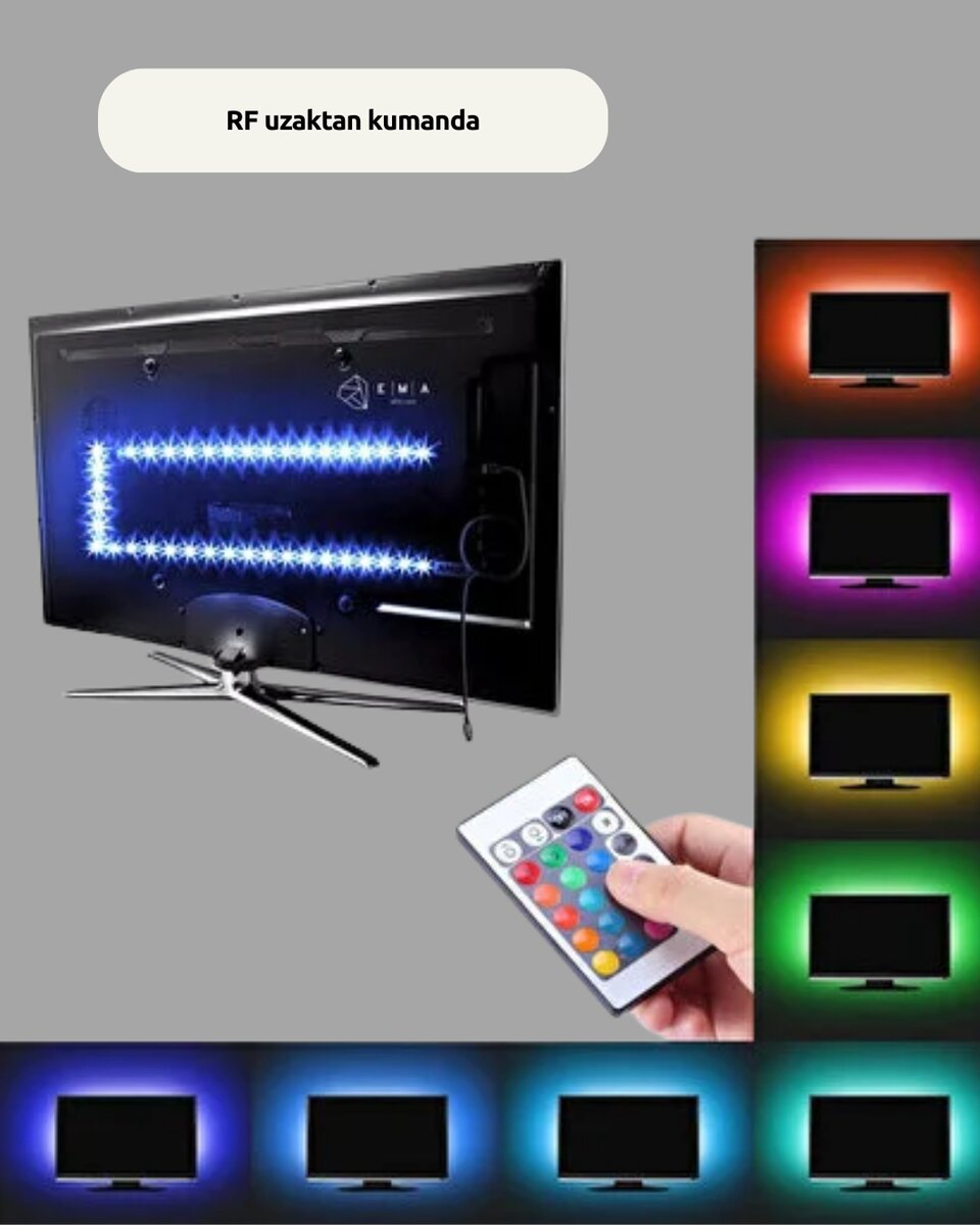 RF Kumandalı Renk Değiştiren TV LED Şerit 2MT 3 RF Kumandalı Renk Değiştiren TV LED Şerit 2MT - Görsel 3