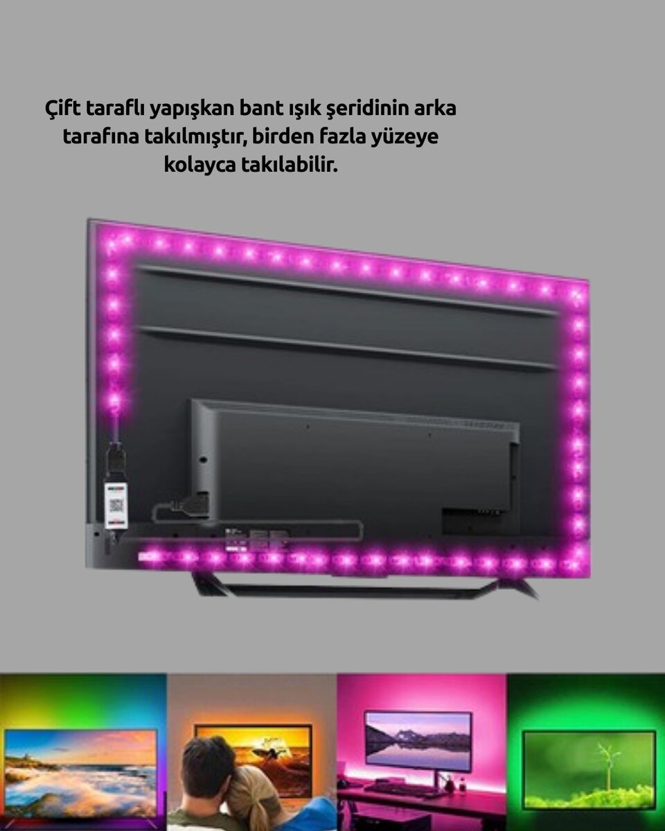 RF Kumandalı Renk Değiştiren TV LED Şerit 2MT 4 RF Kumandalı Renk Değiştiren TV LED Şerit 2MT - Görsel 4