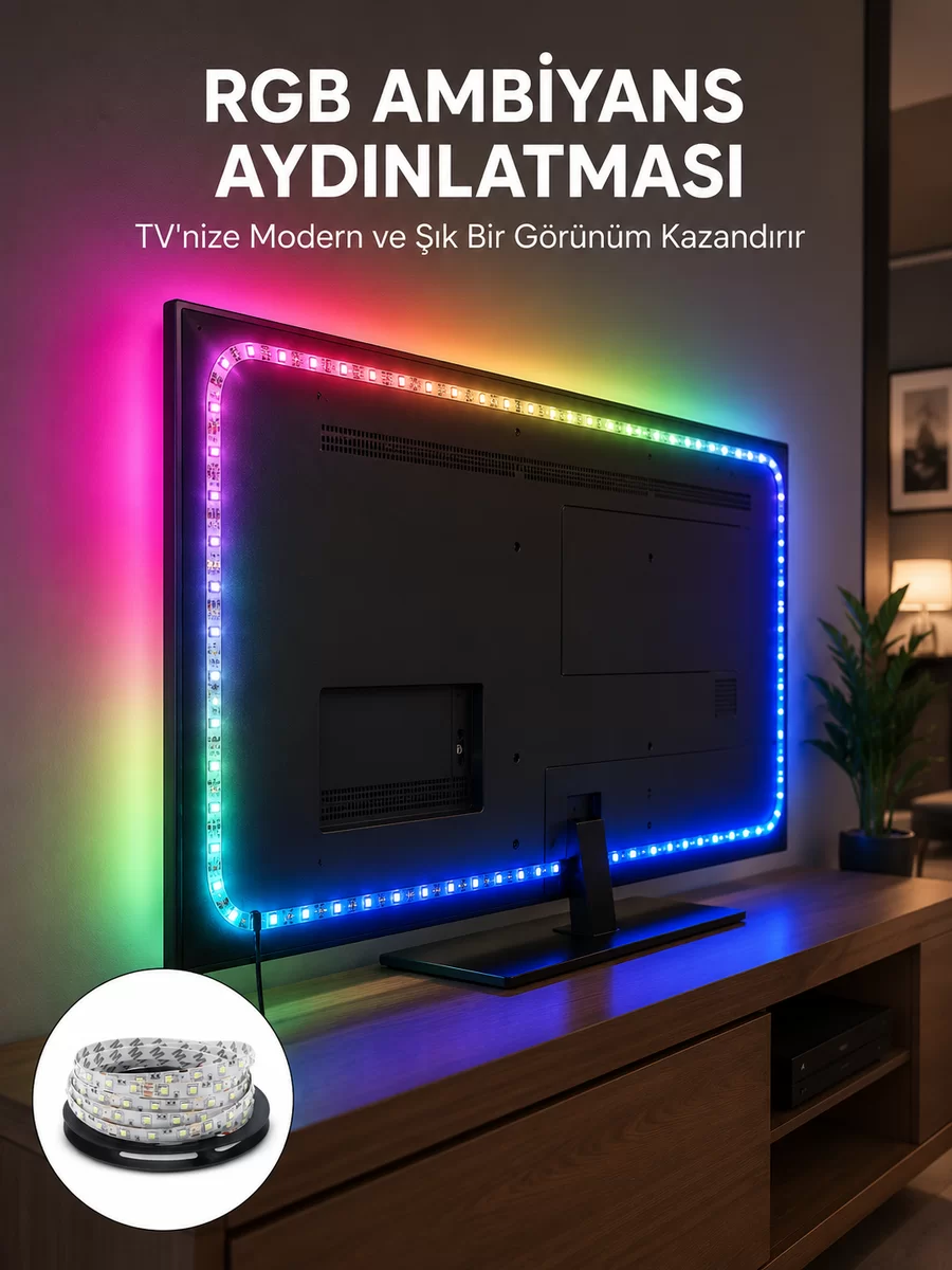 Müzikle Senkronize LED Şerit TV Aydınlatma Yeni Nesil 1 Müzikle Senkronize LED Şerit TV Aydınlatma Yeni Nesil