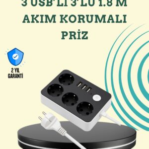 7 Cihazı Aynı Anda Destekleyen 3 USB Portlu 4’lü Priz
