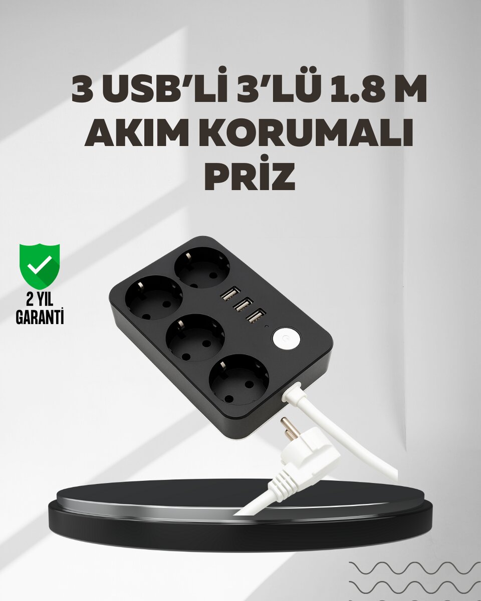 4.1A Hızlı Şarjlı Akım Korumalı 4 Priz ve 3 USB Çıkışlı Priz 1 4.1A Hızlı Şarjlı Akım Korumalı 4 Priz ve 3 USB Çıkışlı Priz