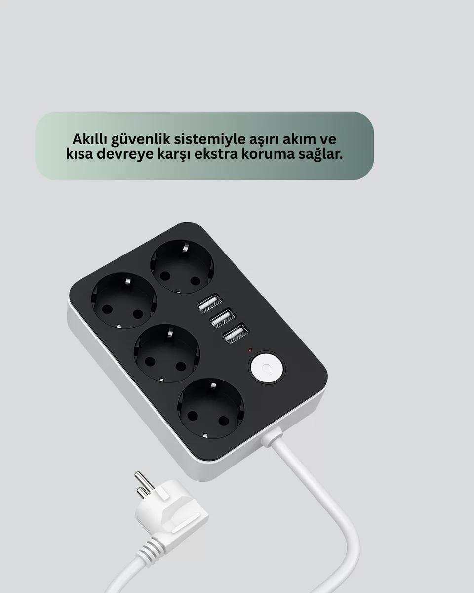3 USB Çıkışlı 4’lü Akıllı Priz 2500W 2 Metre Kablo 4 3 USB Çıkışlı 4’lü Akıllı Priz 2500W 2 Metre Kablo - Görsel 4