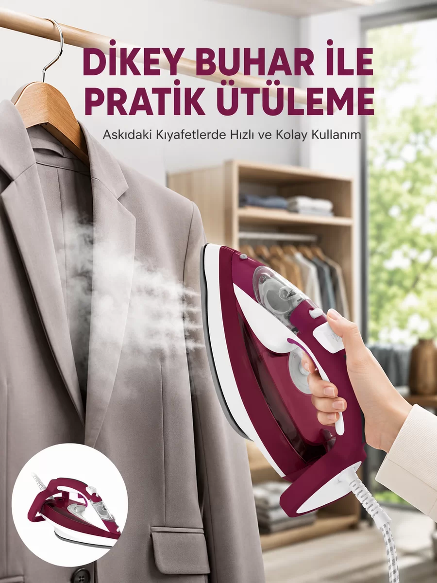 Yeni Nesil Kırmızı Buharlı Ütü 2200 Watt Seramik Tabanlı Yüksek Buhar Gücü 1 Yeni Nesil Kırmızı Buharlı Ütü 2200 Watt Seramik Tabanlı Yüksek Buhar Gücü