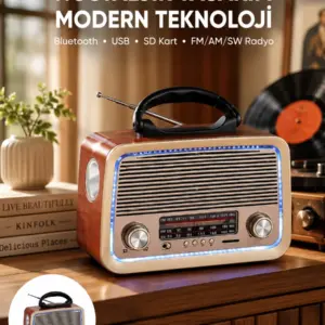 Haydiburaya 16 Nostalji Bluetooth Radyo FM AM SW Ahşap Eskitme Tasarım Yeni Nesil