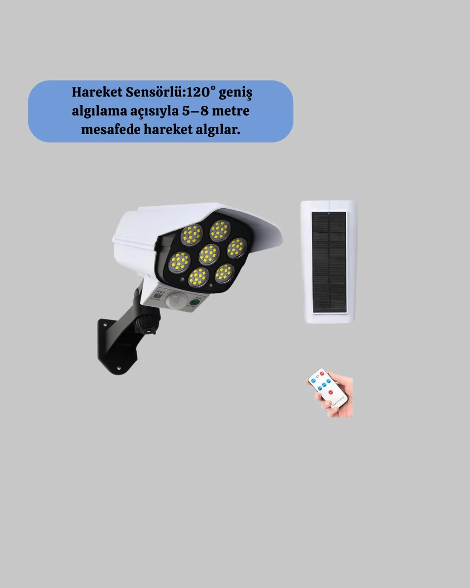 Uzaktan Kumandalı Güneş Enerjili LED Güvenlik Lambası Kamera Tipi Hareket Sensörlü Yeni Nesil 2 Uzaktan Kumandalı Güneş Enerjili LED Güvenlik Lambası Kamera Tipi Hareket Sensörlü Yeni Nesil - Görsel 2