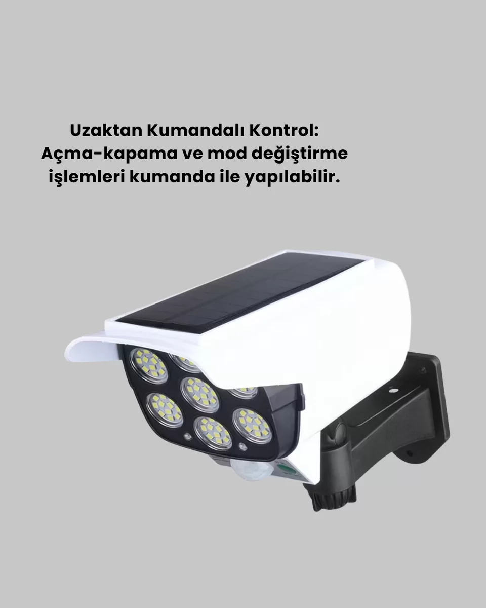 Uzaktan Kumandalı Güneş Enerjili LED Güvenlik Lambası Kamera Tipi Hareket Sensörlü Yeni Nesil 3 Uzaktan Kumandalı Güneş Enerjili LED Güvenlik Lambası Kamera Tipi Hareket Sensörlü Yeni Nesil - Görsel 3
