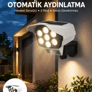 Uzaktan Kumandalı Güneş Enerjili LED Güvenlik Lambası Kamera Tipi Hareket Sensörlü Yeni Nesil