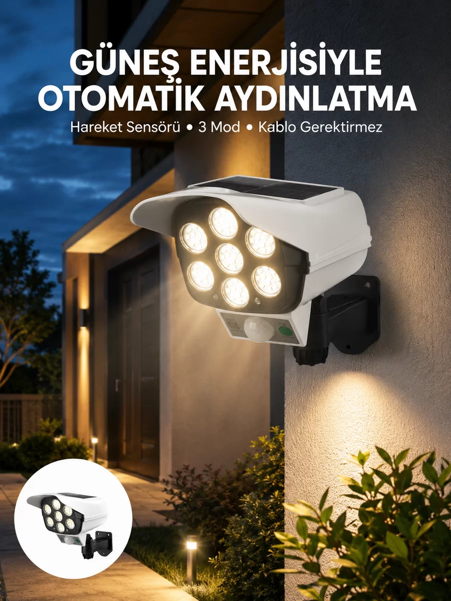 Uzaktan Kumandalı Güneş Enerjili LED Güvenlik Lambası Kamera Tipi Hareket Sensörlü Yeni Nesil 1 Uzaktan Kumandalı Güneş Enerjili LED Güvenlik Lambası Kamera Tipi Hareket Sensörlü Yeni Nesil