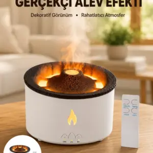 3D Alev Efektli Hava Nemlendirici – Uzaktan Kumandalı ve 8 Saat Çalışma Süreli Yeni Nesil