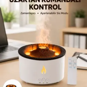 Alev Efektli Buhar Makinesi – Aromaterapi Nemlendirme ve Işık Modlu Tasarım Yeni Nesil
