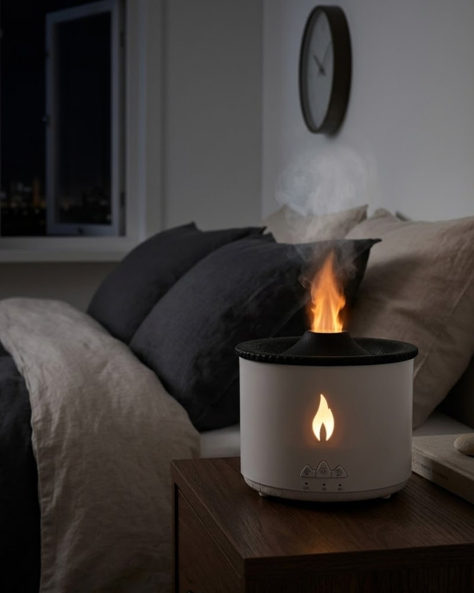 Alev ve Volkan Efektli Ultrasonik Aroma Difüzörü LED Gece Lambalı Hava Nemlendirici 1 Alev ve Volkan Efektli Ultrasonik Aroma Difüzörü LED Gece Lambalı Hava Nemlendirici