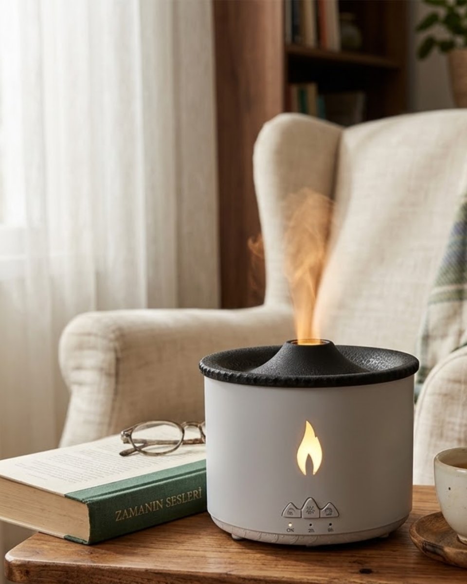 LED Alev Efektli Aroma Difüzörü Ultrasonik Hava Nemlendirici Gece Lambası Fonksiyonlu 1 LED Alev Efektli Aroma Difüzörü Ultrasonik Hava Nemlendirici Gece Lambası Fonksiyonlu