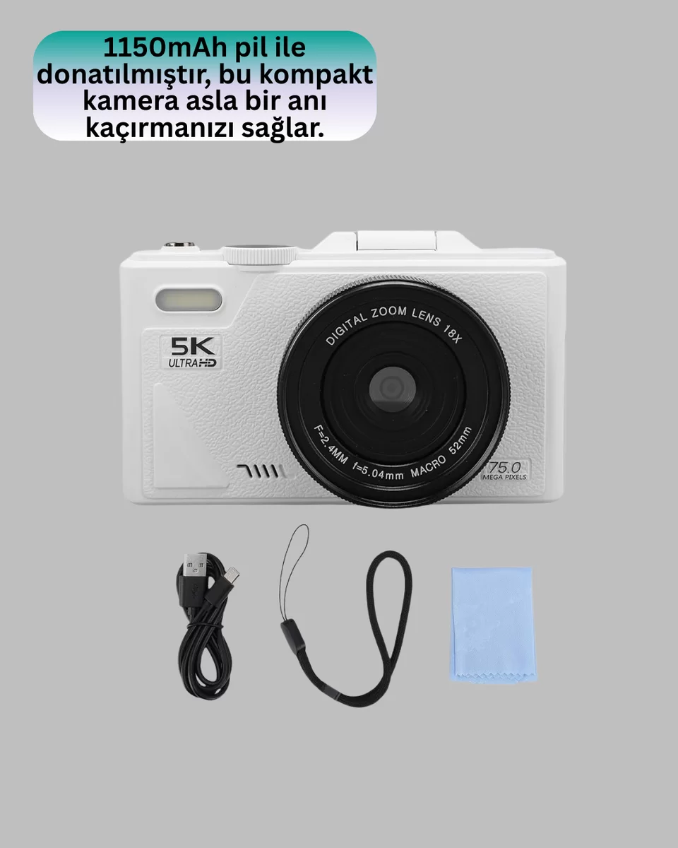 Kompakt Dijital Fotoğraf Makinesi Beyaz 18X Dijital Zoom Destekli 2 Kompakt Dijital Fotoğraf Makinesi Beyaz 18X Dijital Zoom Destekli - Görsel 2