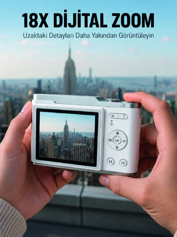 Kompakt Dijital Fotoğraf Makinesi Beyaz 18X Dijital Zoom Destekli 1 Kompakt Dijital Fotoğraf Makinesi Beyaz 18X Dijital Zoom Destekli