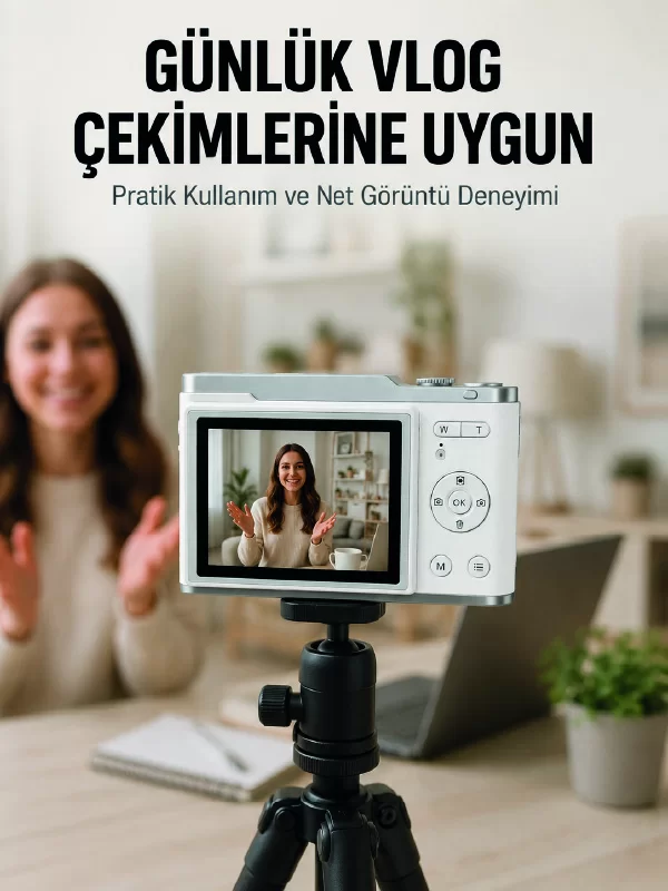 Beyaz 4K Dijital Kamera 2.4 İnç HD Ekran ve LED Flaşlı 1 Beyaz 4K Dijital Kamera 2.4 İnç HD Ekran ve LED Flaşlı