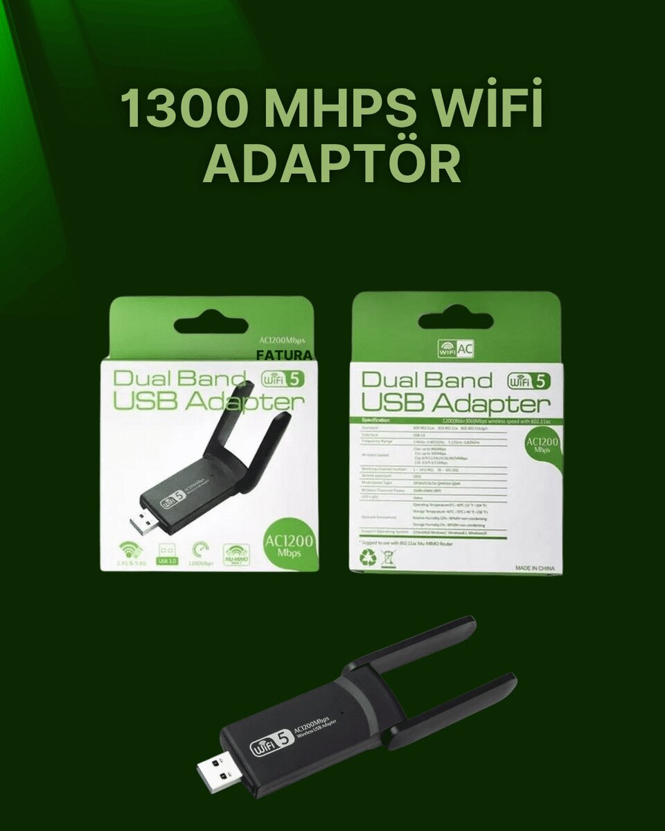 USB 3.0 Wireless Adaptör – 2.4GHz & 5GHz Destekli 1 USB 3.0 Wireless Adaptör – 2.4GHz & 5GHz Destekli