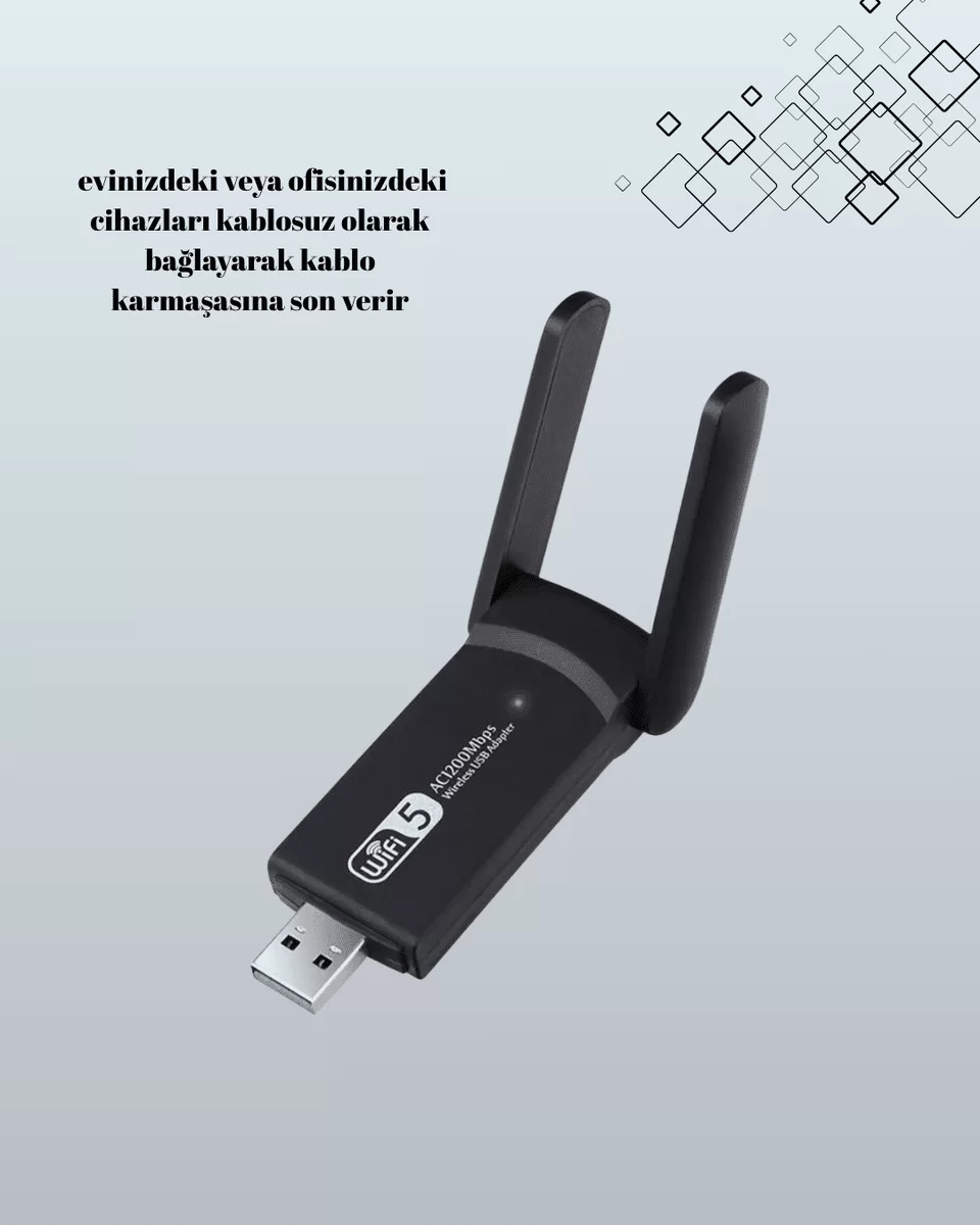 USB WiFi Adaptör – 1200 Mbps Hız 3 USB WiFi Adaptör – 1200 Mbps Hız - Görsel 3