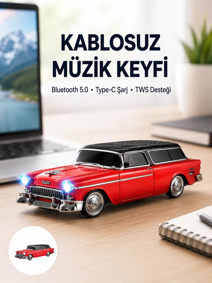 Vintage Tasarımlı LED Işıklı Bluetooth Hoparlör 10W 1 Vintage Tasarımlı LED Işıklı Bluetooth Hoparlör 10W