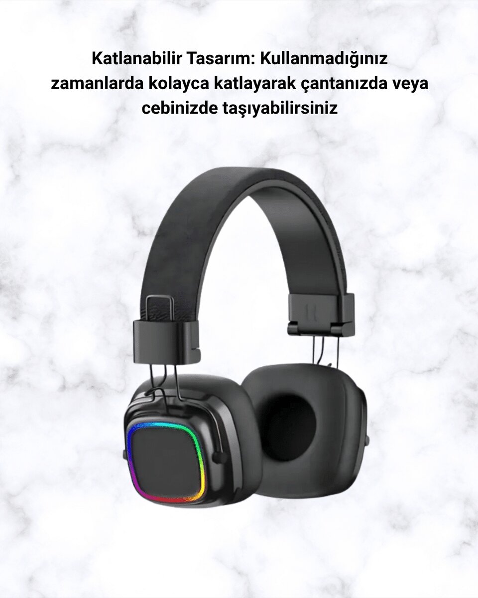Kablosuz RGB Işıklı Katlanabilir Bluetooth Kulak Üstü Kulaklık 2 Kablosuz RGB Işıklı Katlanabilir Bluetooth Kulak Üstü Kulaklık - Görsel 2