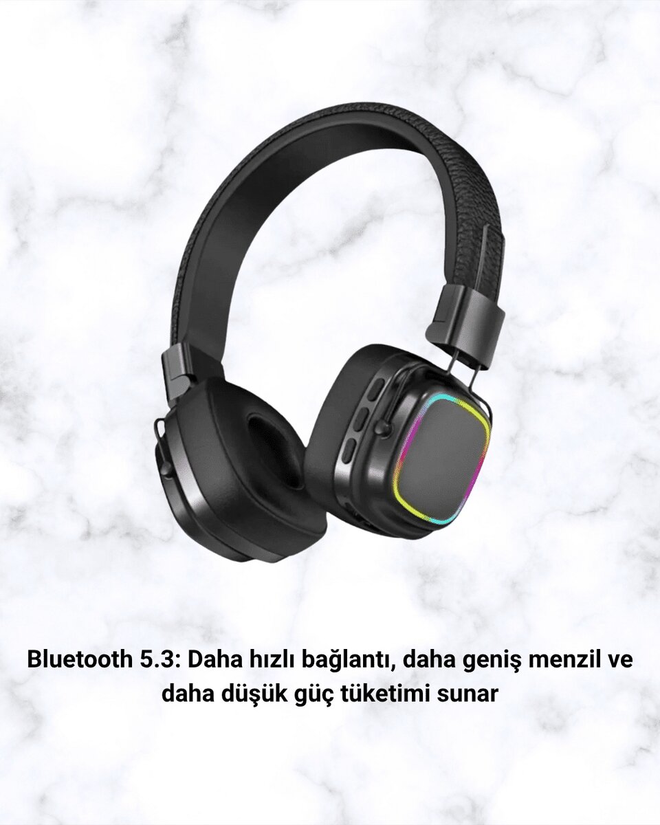 Kablosuz RGB Işıklı Katlanabilir Bluetooth Kulak Üstü Kulaklık 3 Kablosuz RGB Işıklı Katlanabilir Bluetooth Kulak Üstü Kulaklık - Görsel 3