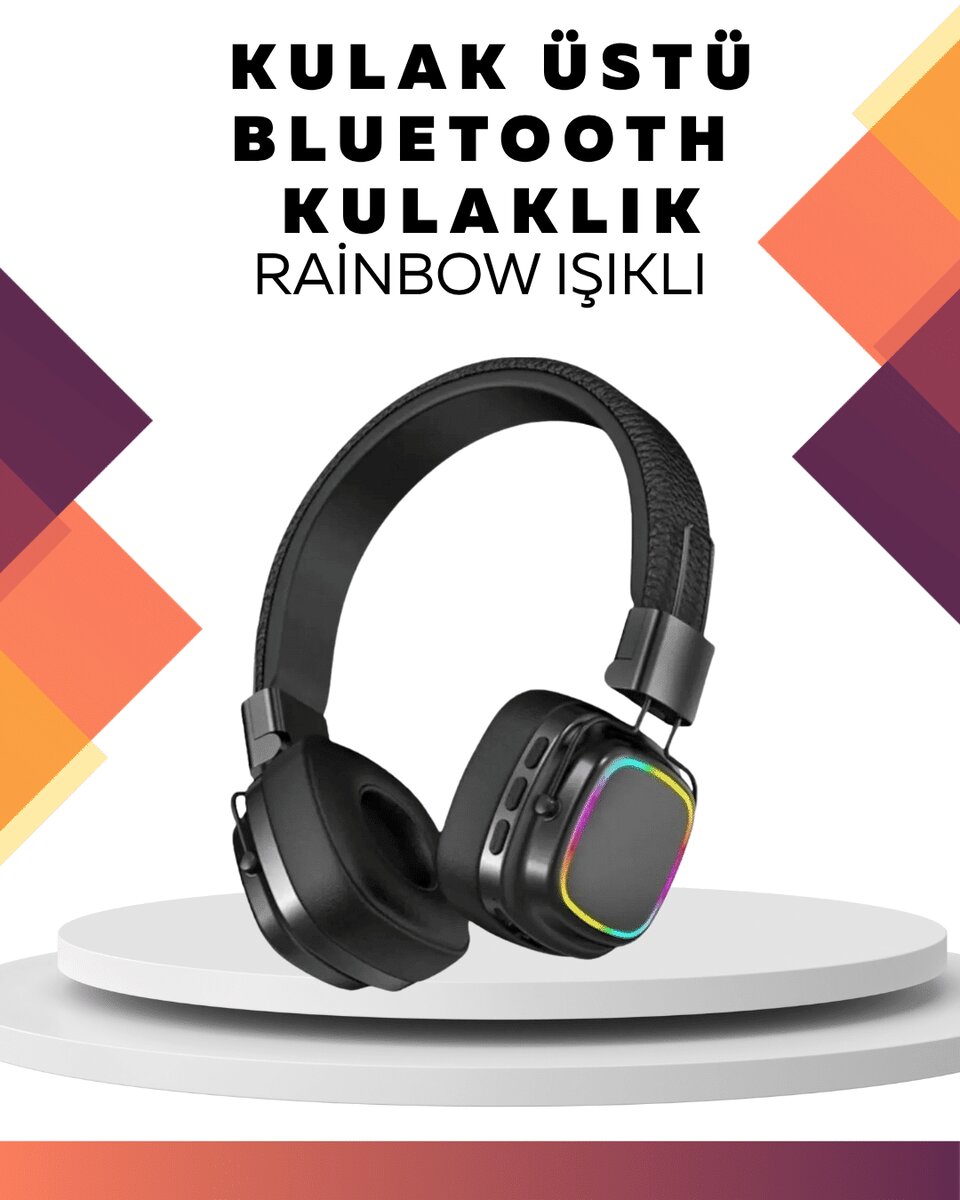 Kablosuz RGB Işıklı Katlanabilir Bluetooth Kulak Üstü Kulaklık 1 Kablosuz RGB Işıklı Katlanabilir Bluetooth Kulak Üstü Kulaklık