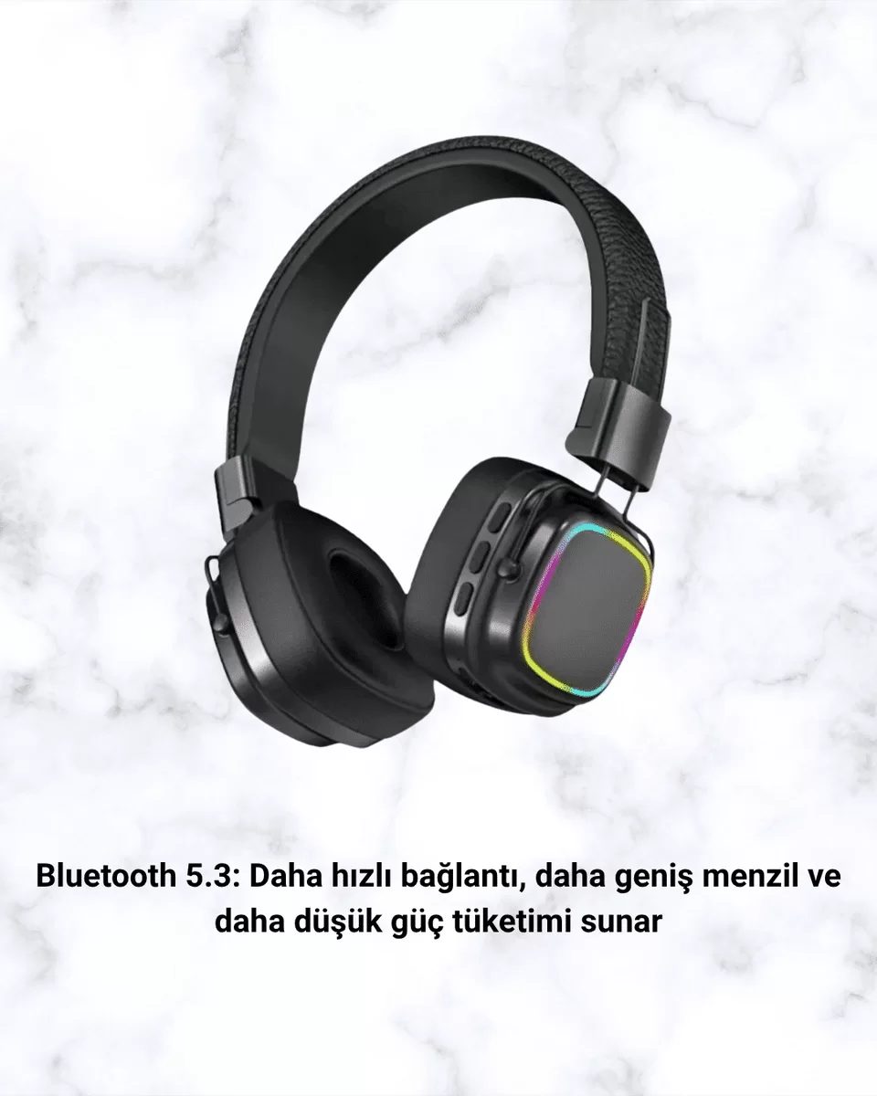 Bluetooth 5.3 Rainbow Işıklı Kulak Üstü Kablosuz Kulaklık Yeni Nesil 3 Bluetooth 5.3 Rainbow Işıklı Kulak Üstü Kablosuz Kulaklık Yeni Nesil - Görsel 3