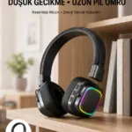 Bluetooth 5.3 Rainbow Işıklı Kulak Üstü Kablosuz Kulaklık Yeni Nesil