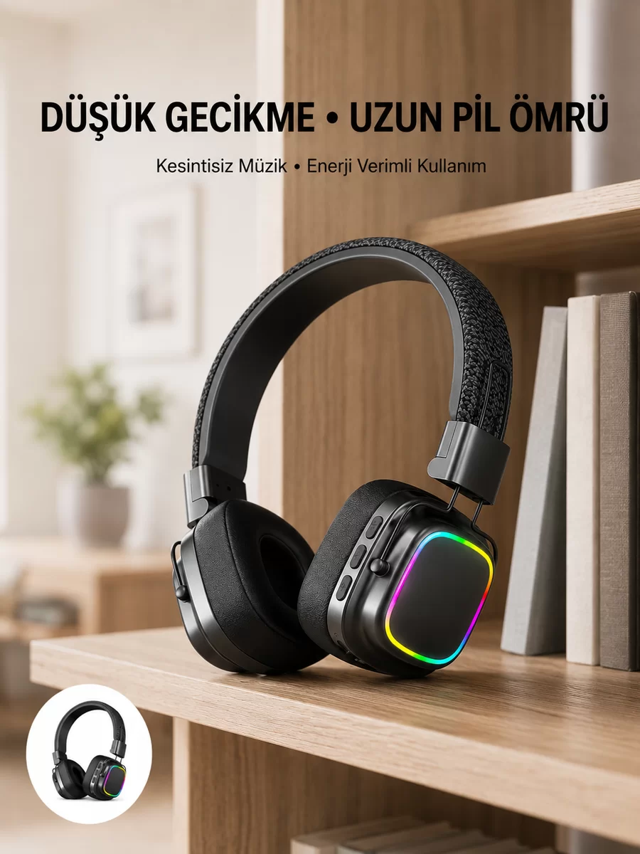 Bluetooth 5.3 Rainbow Işıklı Kulak Üstü Kablosuz Kulaklık Yeni Nesil 1 Bluetooth 5.3 Rainbow Işıklı Kulak Üstü Kablosuz Kulaklık Yeni Nesil