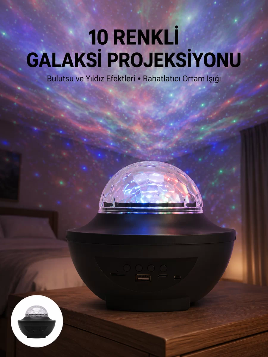 Masa ve Gece Lambası Renkli Projektör Işıklı Disko Topu Bluetooth Hoparlör 1 Masa ve Gece Lambası Renkli Projektör Işıklı Disko Topu Bluetooth Hoparlör