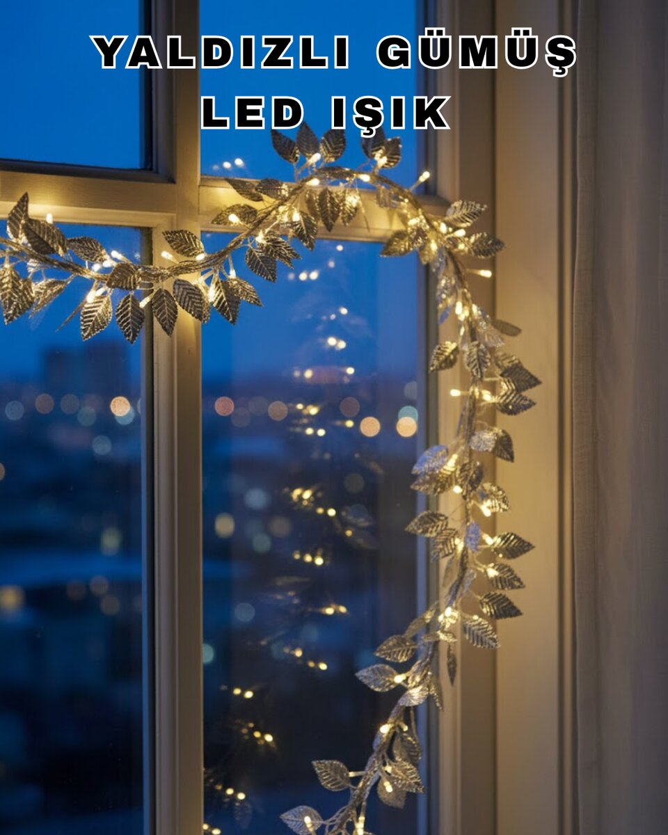 Pilli Gümüş Yaprak LED Işık Ev İçi ve Yılbaşı Dekor Aydınlatması 1 Pilli Gümüş Yaprak LED Işık Ev İçi ve Yılbaşı Dekor Aydınlatması