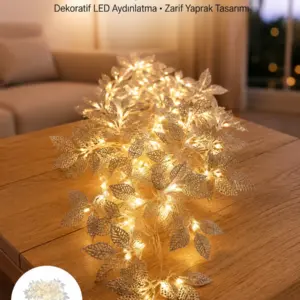 Gümüş Yaprak Tasarımlı LED Işık Pilli Ev ve Vitrin Dekoru