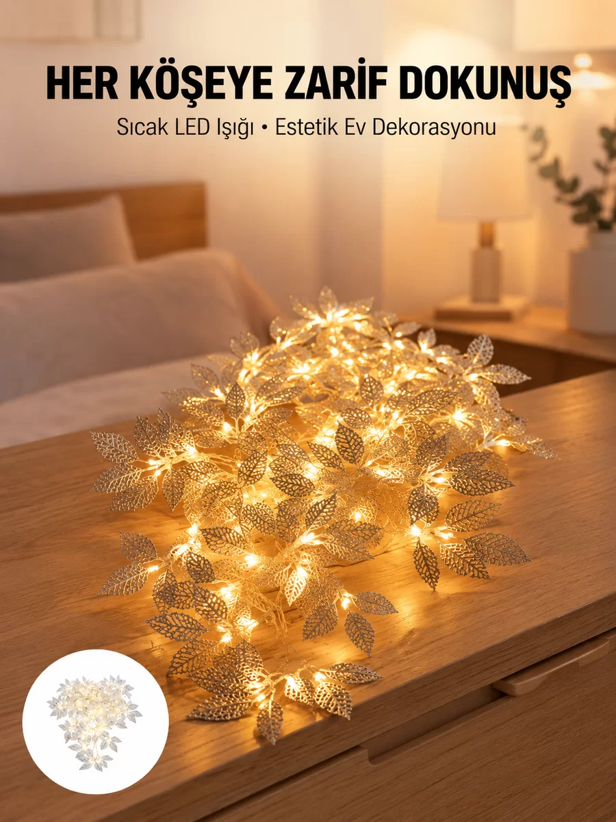 Yaprak Şekilli Gümüş LED Işık Pilli Dekoratif Aydınlatma 1 Yaprak Şekilli Gümüş LED Işık Pilli Dekoratif Aydınlatma