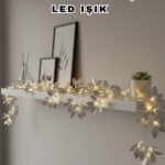 Yaldızlı Gümüş Yaprak LED Işık Pilli Dekoratif Ortam ve Yılbaşı Aydınlatması