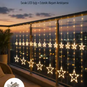 Yıldız Figürlü Perde Peri Led 3x3 Metre Dekoratif Işık Yeni Nesil