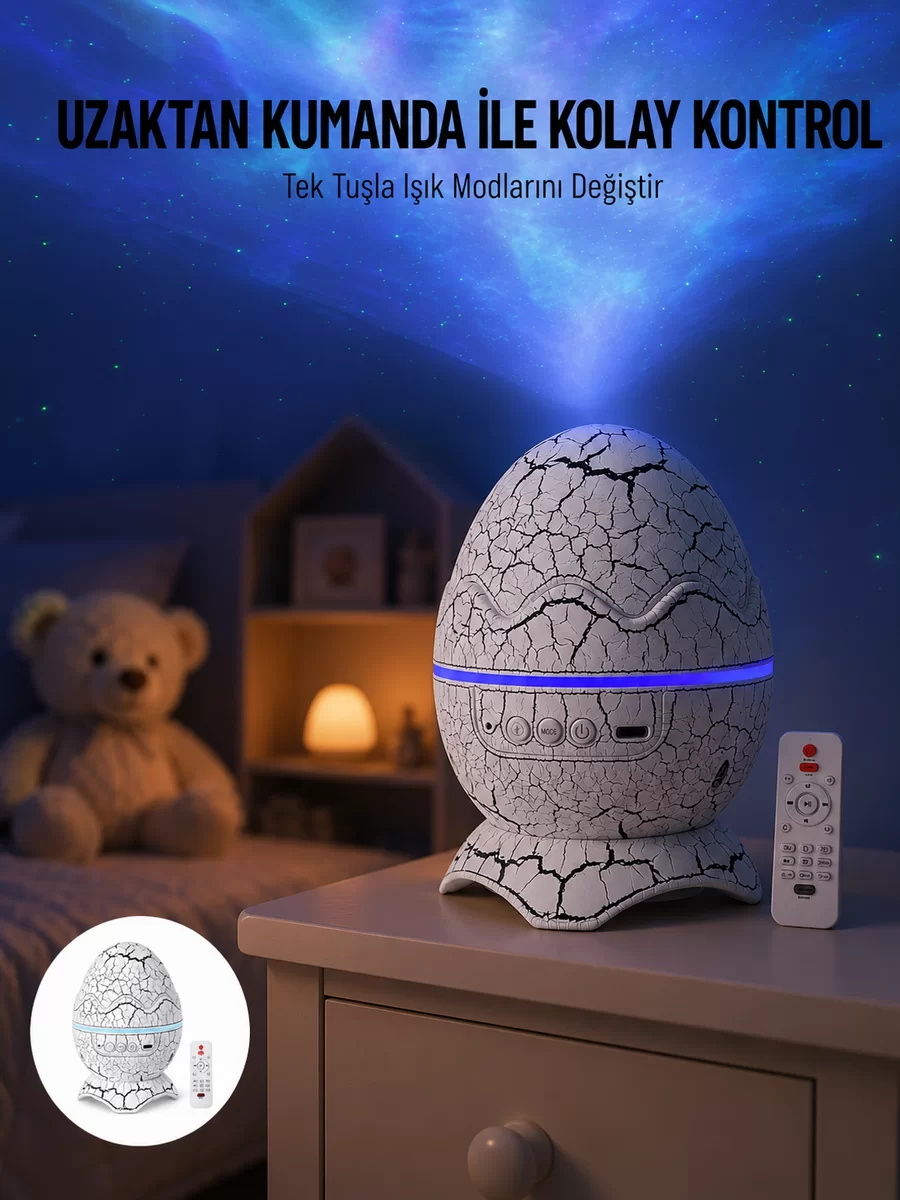 Yumurta Görünümlü Masa ve Gece Lambası Renk Değiştirebilen Projektör 1 Yumurta Görünümlü Masa ve Gece Lambası Renk Değiştirebilen Projektör