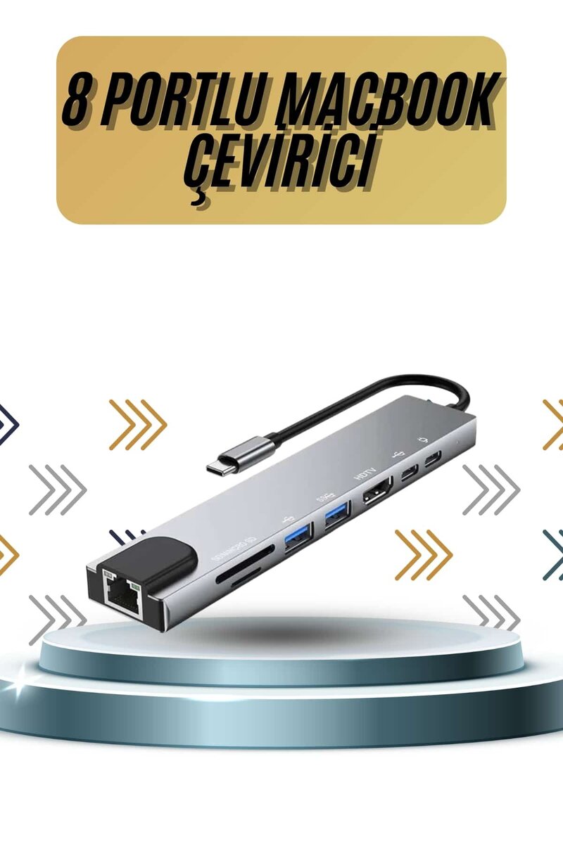 8 Portlu Macbook Çevirici Type C Hub SD TF USB Çoğaltıcı Ethernet 1 8 Portlu Macbook Çevirici Type C Hub SD TF USB Çoğaltıcı Ethernet
