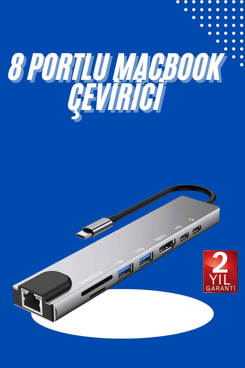 Usb Type-c Hub Dönüştürücü Çevirici Çoklayıcı Macbook Çevirici 8 Portlu 1 Usb Type-c Hub Dönüştürücü Çevirici Çoklayıcı Macbook Çevirici 8 Portlu