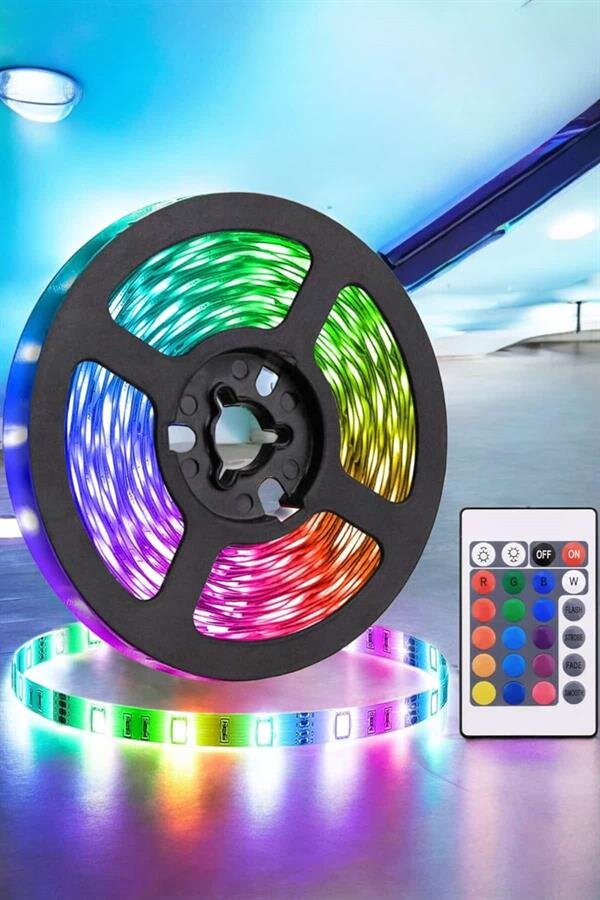 5 Metre Şerit Led RGB Işıklı Kumandalı Güç Adaptörü Her Ortama Uygun 1 5 Metre Şerit Led RGB Işıklı Kumandalı Güç Adaptörü Her Ortama Uygun