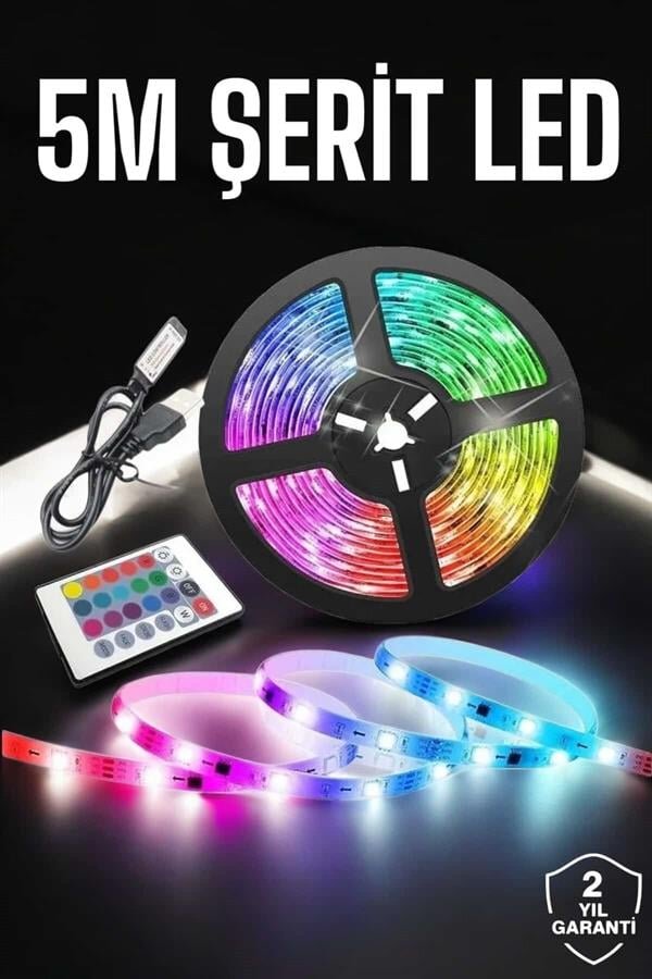 Led Işık 5 Metre Şerit Led RGB Işıklı 2 Led Işık 5 Metre Şerit Led RGB Işıklı - Görsel 2