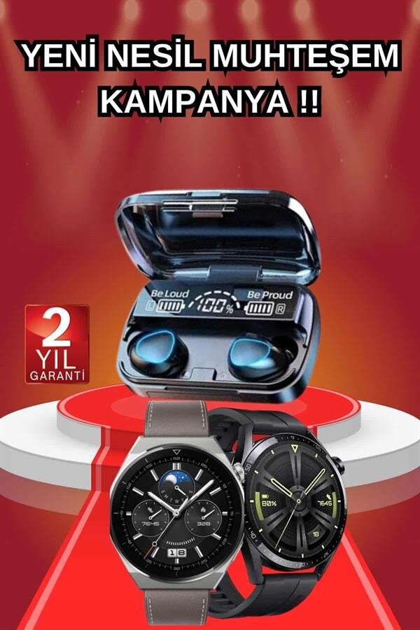 İkili Set Akıllı Saat Ve Bluetooth Kulaklık Kablosuz Uzun Pil Ömrü Spor Modları 2 İkili Set Akıllı Saat Ve Bluetooth Kulaklık Kablosuz Uzun Pil Ömrü Spor Modları - Görsel 2